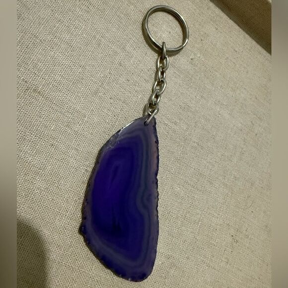 Purple Agate Slice Keychain with “S” Monogram – Natural Stone Initial Charm - Picture 11 of 17